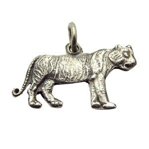 Vintage Sterling Silver Tiger Animal Safari Bracelet Charm